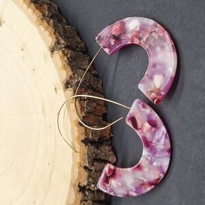 Acrylic Marbled Pink Crescent Earrings